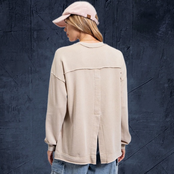 EASEL "All Good Things" Loose & Soft Mineral Washed Top V-Neck Side & Back Slits - Picture 8 of 13